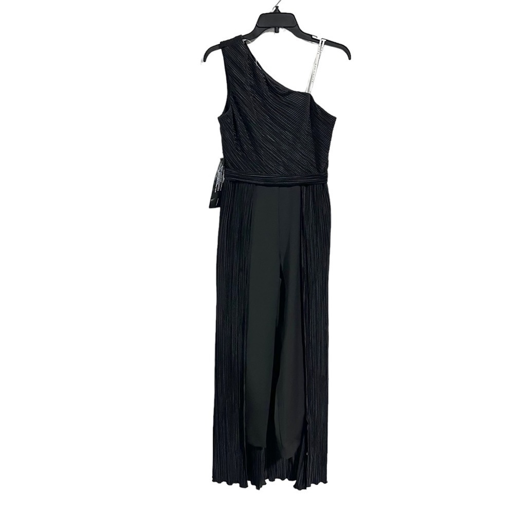 Kay Unger Leah Walk Through Black One Shoulder Jumpsuit Size 2 - Picture 4 of 8